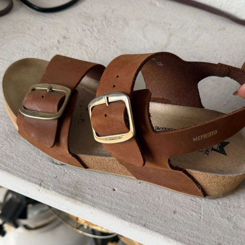 Mephisto Tan Leather Buckle Sandals - Picture 5 of 5
